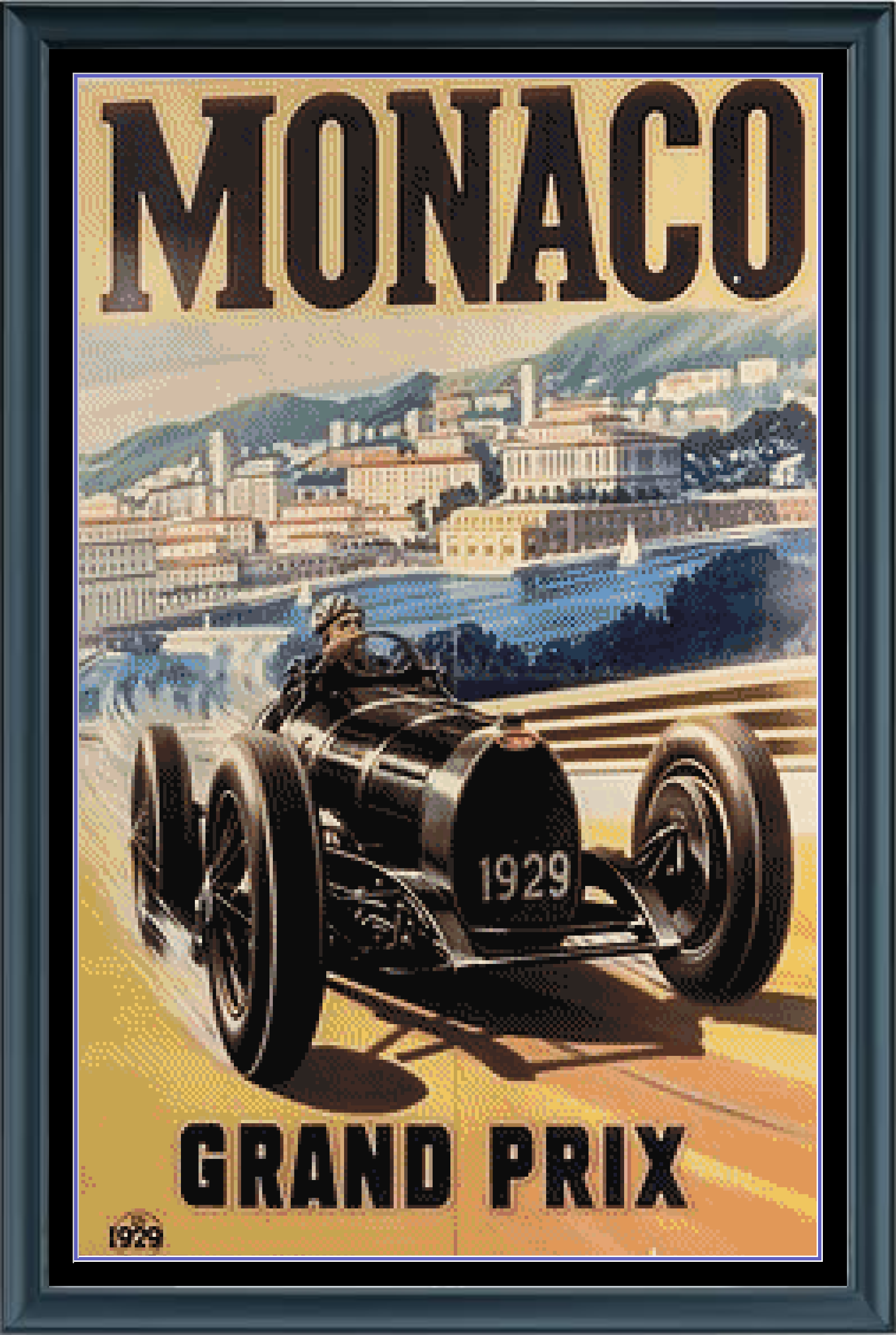 Stitching Jules Design Cross Stitch Pattern Monaco Grand Prix Car Racing Vintage Full Coverage Counted Cross Stitch Pattern